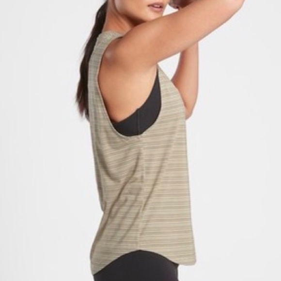 Athleta Cloudlight Striped Muscle Tank XL Shadow Olive Athletic Activewear Gym - Picture 5 of 9